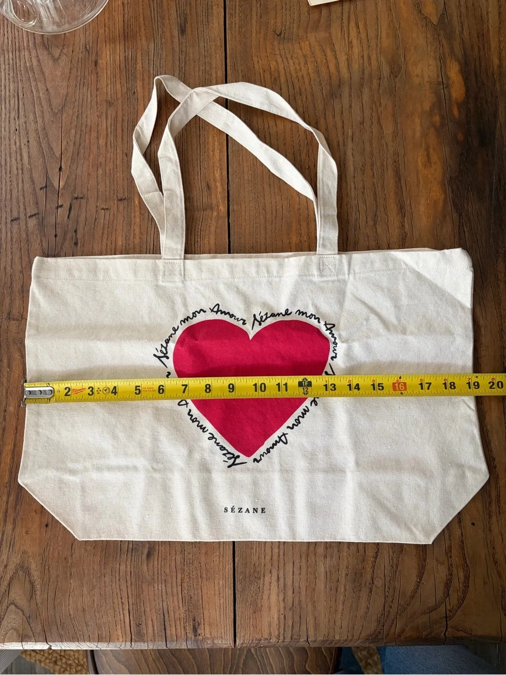 Sezane Cream Canvas Tote with Red Heart Motif